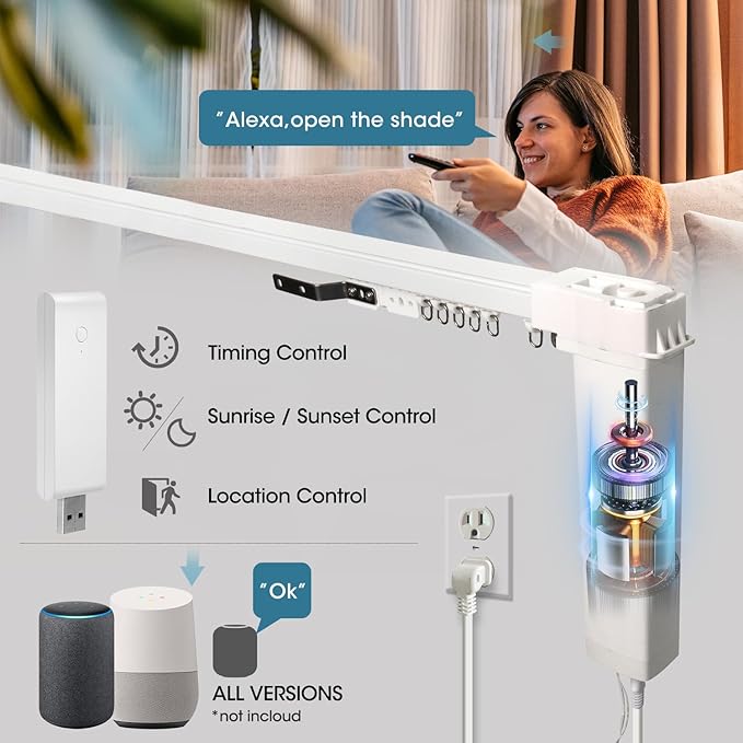SmartWings Automatic Curtain Opener, Motorized Vertical Blinds with Remote, Electric Closet Doors Sliding Panels Compatible with Alexa Google Homekit, Curtain Track Rod Kit