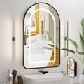 LED Arched Bathroom Medicine Cabinet with Mirror, No Assembly Needed, Recessed or Surface Mount Wall Storage Cabinet, Mirror Cabinet with Tissue Slot (Black-LED, 31.5" L x 19.7")