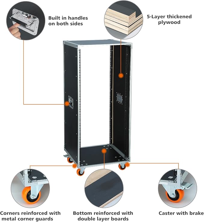 AV Gear Rack 24U Home Audio & Video Stage Stereo Equipment Storage Cabinet - Image 4