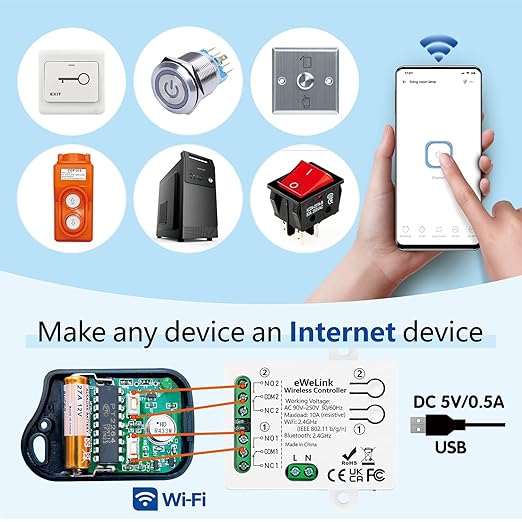 DieseRC 2 Channels WiFi Smart Switch, AC 90V-250V 220V Passive Output Relay Module Ewelink APP WiFi Control Compatible with Alexa/Google Home, Inching/Self-Locking Switch