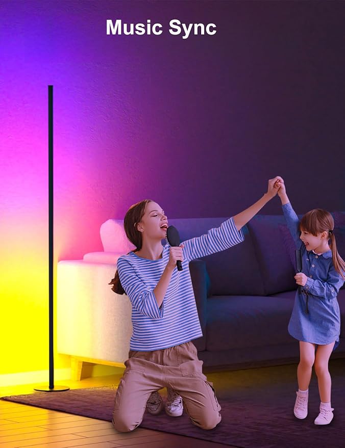 Corner Floor Lamp Compatible with Alexa, Smart LED Corner Lamp 55", APP & Remote Control with Music Sync, 16 Million Colors & Timer, Color Changing Ambient Lighting for Living Room Bedroom Game Room