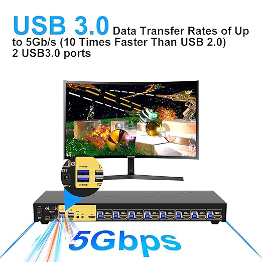 JideTech 8-Port HDMI KVM Switch 4K@60Hz with USB 3.0 Hub, Audio Support, Keyboard & Mouse Hotkey, Remote Control, Rack Mount 1U for Windows/Mac/Linux