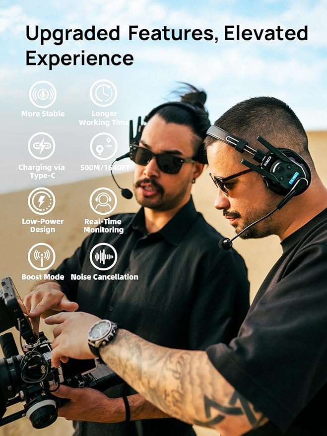 SYNCO XTALK XPRO2 Wireless Intercom Headset System, 2 Person 2.4GHz Wireless Communication Headset 500m/1640ft with Noise Reduction Program Production Live Show, Xtalk-Xpro2-Wireless-Headset-Intercom