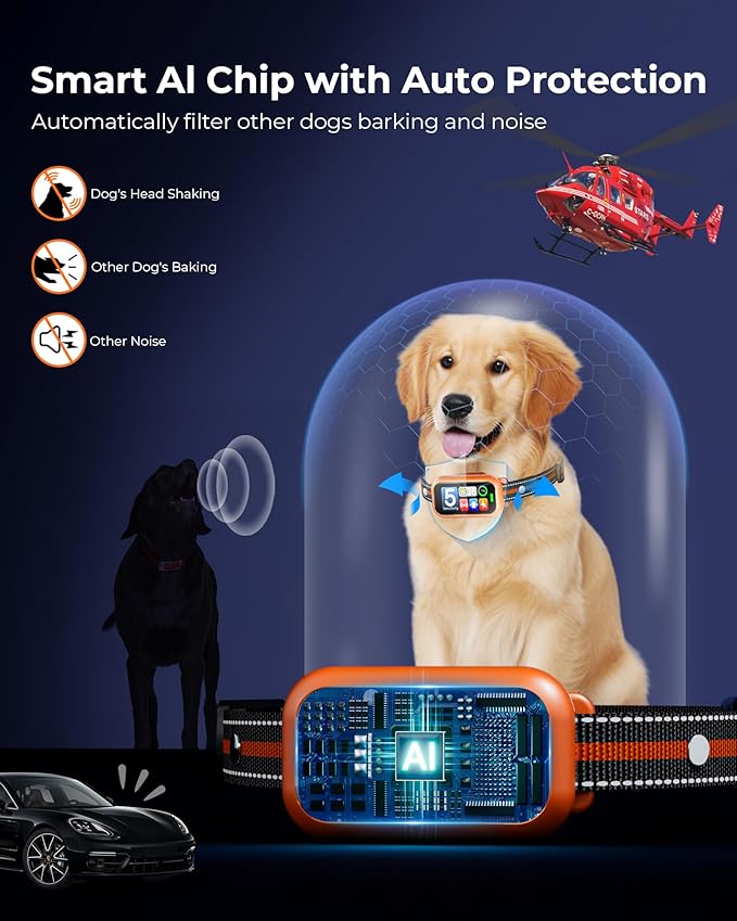 2 Pack Anti Dog Bark Collar for Large Medium Small Dogs,1s Fast Stop Barking Rechargeable Smart Bark Collar, Anti Barking Training Collar with 4 Training Modes & 5 Sensitivity Level