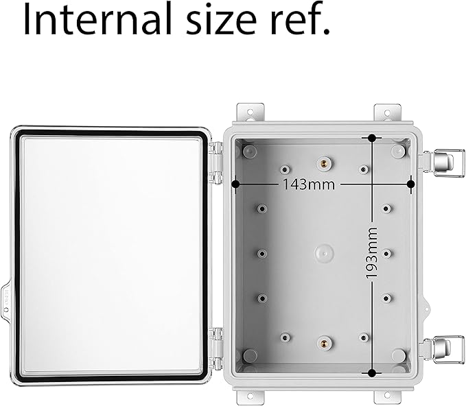 Gratury Junction Box, IP67 Waterproof Plastic Enclosure for Electrical Project, Hinged Transparent Cover, Includes Mounting Plate and Wall Bracket 220×170×110mm (8.6"×6.7"×4.3" TC)