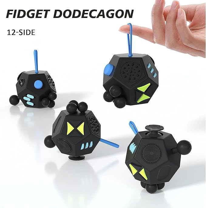 Fidget Dodecagon –12-Side Fidget Toys Cube Relieves Stress and Anxiety Anti Depression Travel Toy Christmas Stocking Stuffers Gifts for Children and Adults（A5 Black）