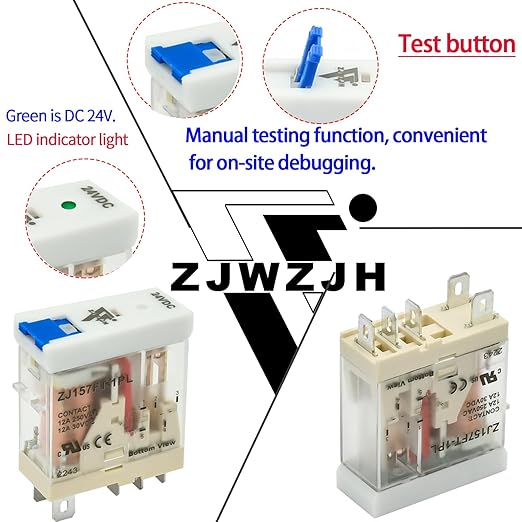 UL Listed 6 Pcs 12Amp Din Rail Relay 24V DC Relay Coil, 5 Pin SPDT 1NO 1NC with Test Button, LED Module Light, Socket Base, DIN Rail