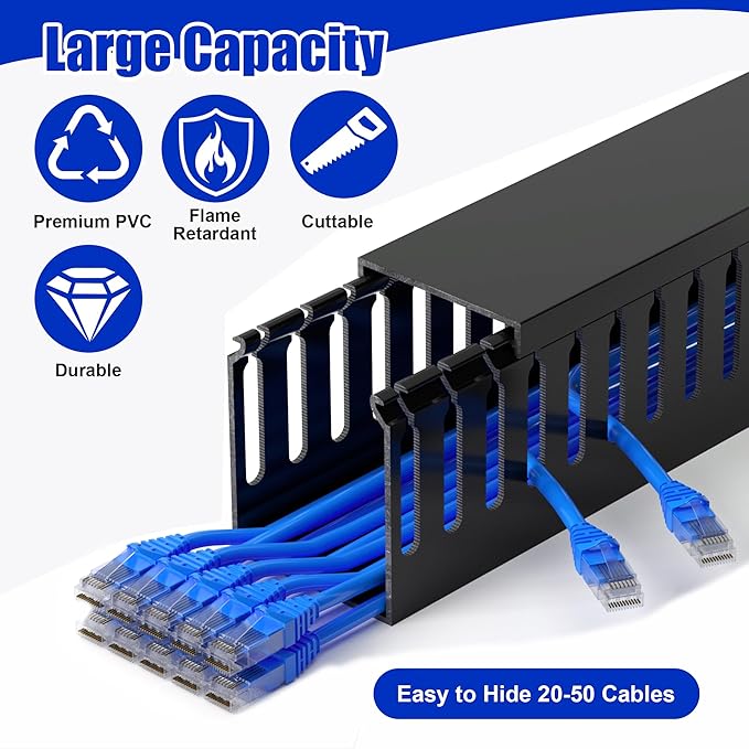 ZhiYo 99in (6X L16.5in) Server Rack Cable Management Raceway, H2.4in x W2in Cable Raceway Kit, Electrically Safe PVC, Open Slot Wire Raceway for Under Desk/Computer/Network Cords