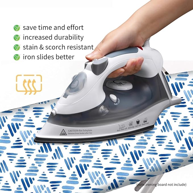 Bumkimue Ironing Board Cover and Pad, Standard Size 15x54 Inches, Blue Floral Pattern, Heavy Duty Padded, Elastic Edge, Scorch Resistant (Blue Print on White Background)