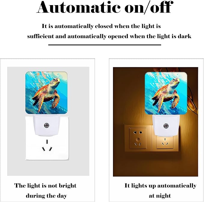 FSHVQKD Watercolor Wild Turtle Night Light,Plug Into Wall for Boys Girls Bedroom Decorative Square Night Light Lamp 0.5w Sleep Friendly