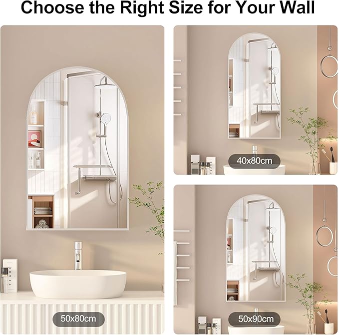 Arched Medicine Cabinet with Mirror,Brushed Nickel Mirror Cabinet with Storage,Adjustable Shelves, Wall Mounted Only, Modern Bathroom Storage,20x32 Inch