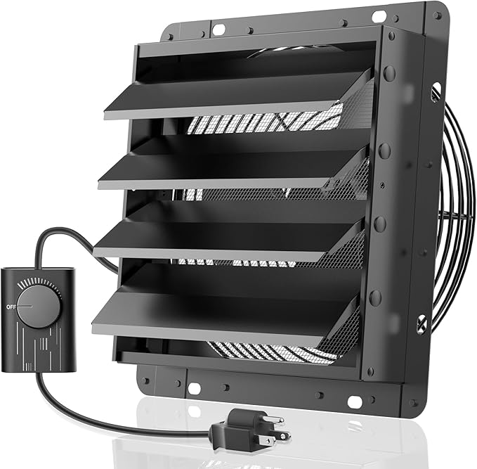 HG Power 14 Inch Shutter Exhaust Fan with Speed Controller, 882CFM High-Speed Vent Fan, 1400RPM Wall Mounted Attic Fan with Steel for Shed, Garage, Greenhouse Ventilation, Black