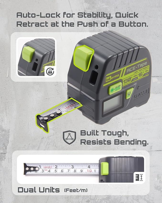 2-in-1 Laser Tape Measure, Inkerma 130Ft/40m Laser Measurement Tool & 16Ft/5m Measuring Tape, Digital Laser Tape Measure with M/in/Ft/Ft+in Units, LCD Display, Self-Locking Tape, Belt Clip