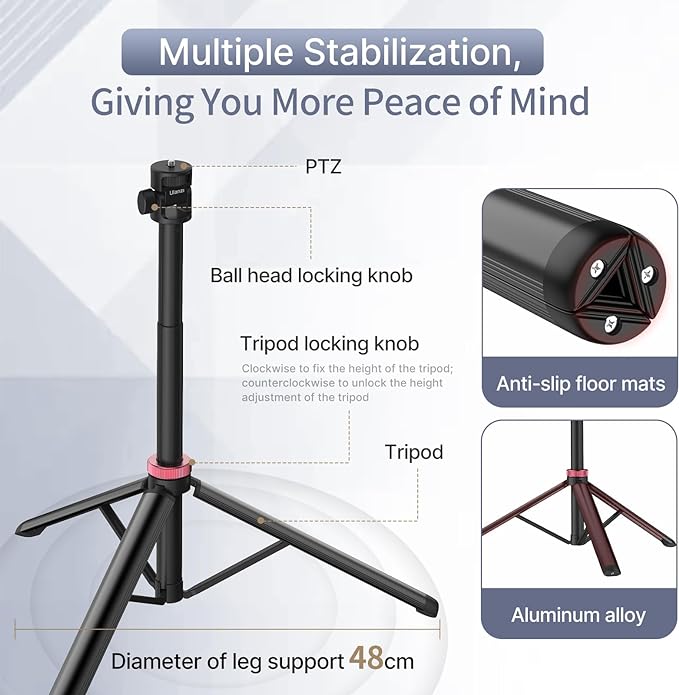 ULANZI 81" Tall Tripod for Camera&Phone, Extendable Aluminum Light Stand - Image 5