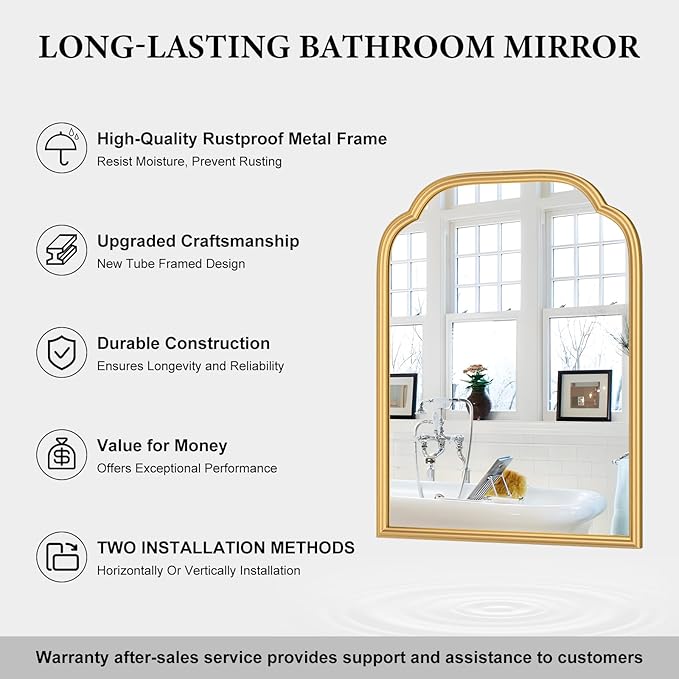 18X24 Inch Gold Mirror for Wall with Metal Frame Rectangular Rounded Bathroom Vanity Mirror Anti-Rust, Hangs (Gold 18" x 24")