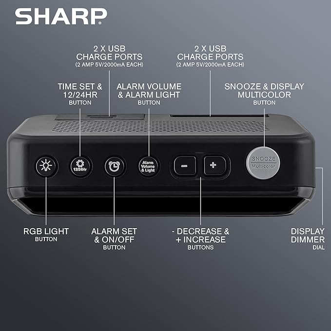 Sharp LED Digital Clock for Bedroom, Super Loud Alarm Clock for Heavy Sleepers for Bedside, Nightstand, Desk Clock with RGB Night Light/Display with Adjustable Color/Volume/Brightness/Snooze