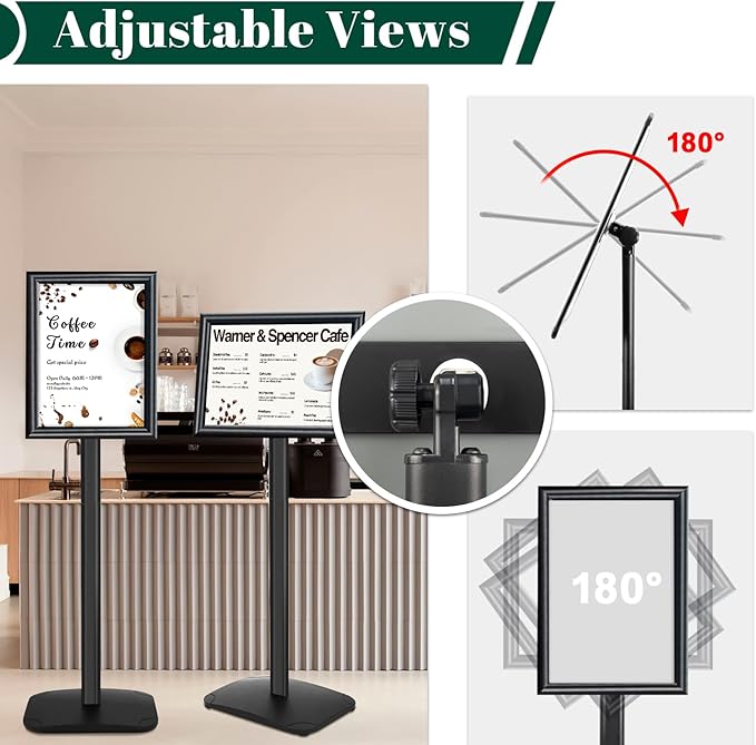 Mutualsign 3Pcs Heavy Duty Pedestal Sign Holder for Display, 8.5 x 11 inches Adjustable Floor Standing Sign Holder with Weighted Base ,Sign Stand for Indoor/Outdoor Advertising，Black