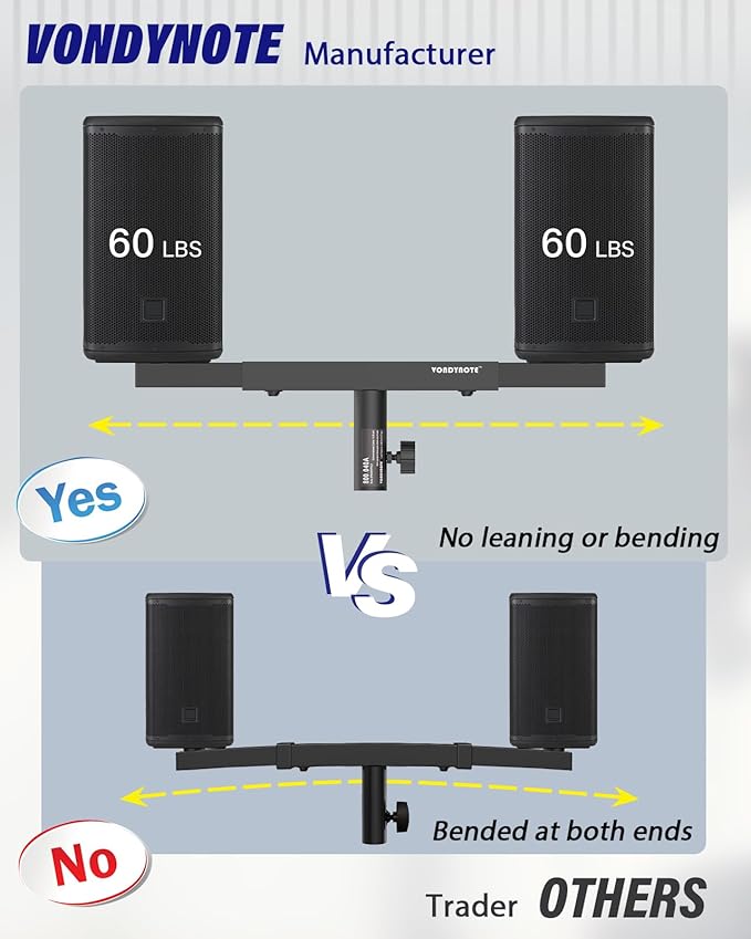 Vondynote Dual Speaker Mount Bar Mounting Fork Bracket Speaker Pole Width Adjustable, Single