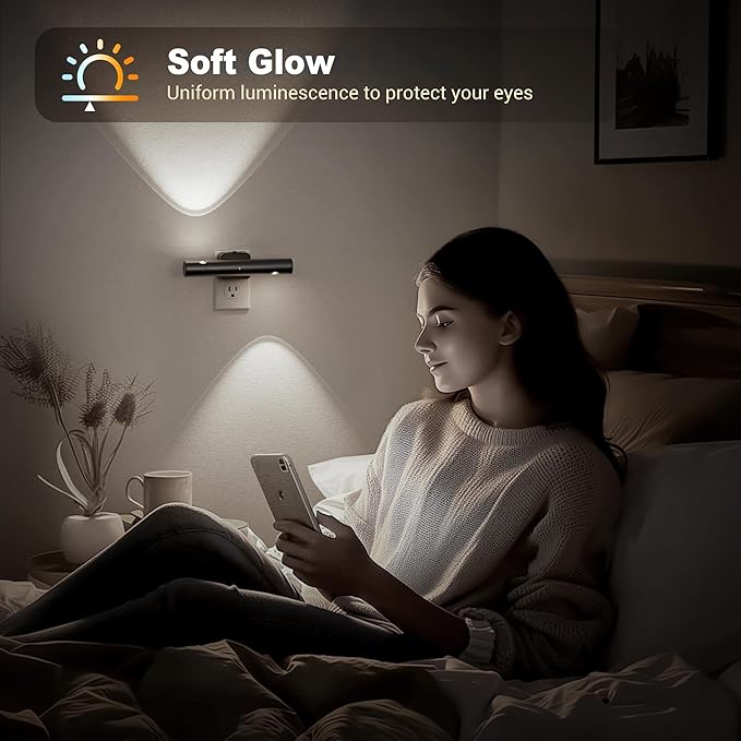 JandCase LED Night Light, Modern Night Lights Plug into Wall, Soft White 3000K,0-100LM Adjustable Brightness with Dusk-to-Dawn Sensor, Dimmable Night Lights for Bathroom, Hallway, Bedroom,Stairway