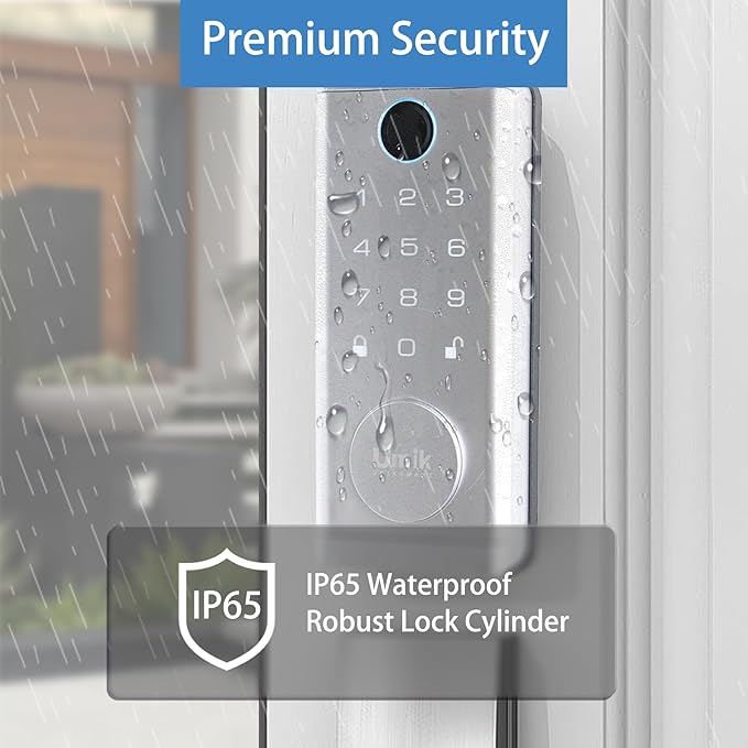 UMIK UMIKSMART Fingerprint Door Lock with Handle Set, Keyless Entry Smart Door Lock, Electronic Keypad Deadbolt Locks, App Control for Front Door, Home (Matte Silver in Zinc)