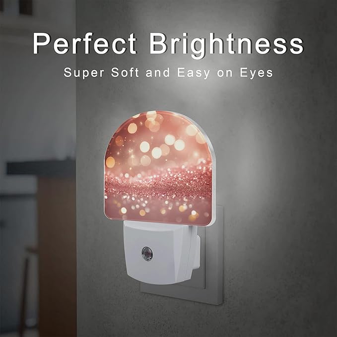 sndheke Rose Pink Glitter Night Light, Gold Sparkle Shine Bling Dusk to Dawn Night Light Plug in,0.5w Energy Saving Sleep Friendly NightLight for Kids Boys Girls Home Decor