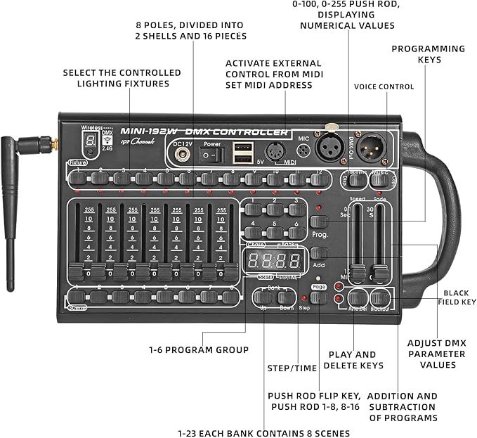 Wireless DMX Controller,192 Channel DMX512Controller Stage Lighting Equipment &Accessorie For Di, Ktv, Large Concert, HolidayParty And Fashion Show DMX Light Controller