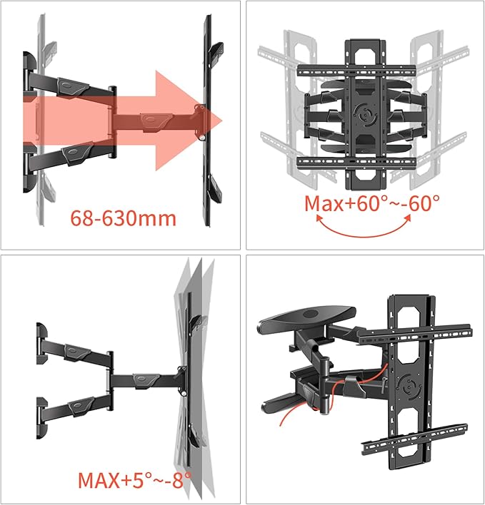 WANDEMEI Rotating TV Mount for 40-75 Inch LCD LED OLED Screen, Vertical and Horizontal Wall Mount, Swivel & Tilt & Extend & Leveling, MAX VESA 600x500mm, Holds up to 100 Lbs, DY639XZ