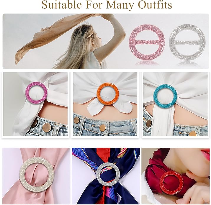 T-Shirt Clips 9 PCS, Clothes Corner Knotted Button, Fashion Alloy Pearl Rhinestone Circle Clip Buckle Round Shirt Silk Scarf