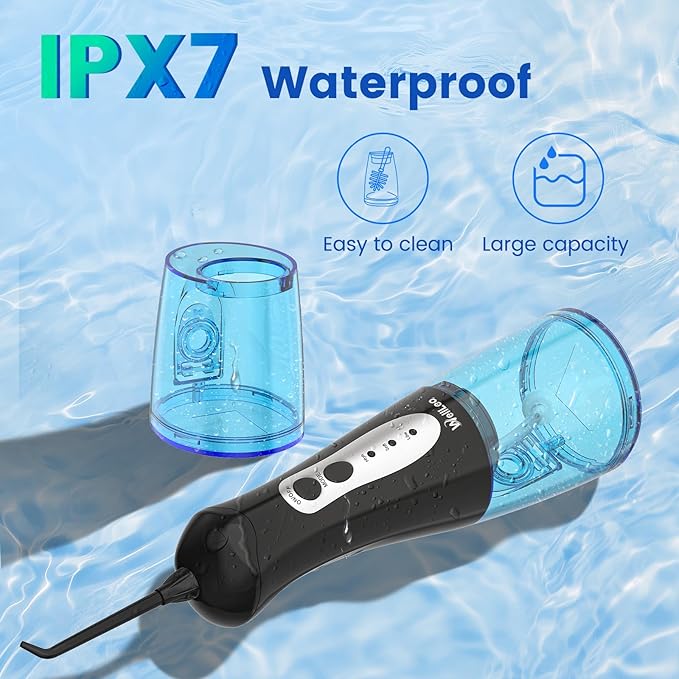 WellLeo Water Flossers for Teeth, Portable Oral Irrigator Rechargeable Water Dental Flosser Pick with High Pressure 5 Jet Tips, IPX7 Travel Water Flossing for Brace Teeth Cleaner Gum Care