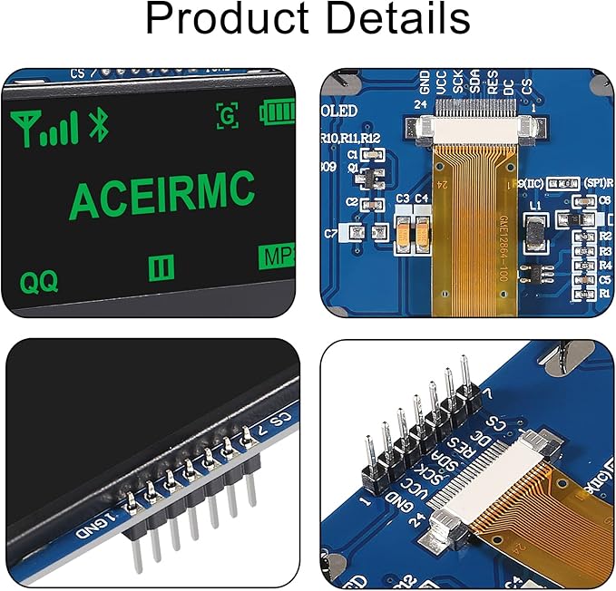 ACEIRMC 2.42 inch 128x64 OLED LCD Display Module SSD1309 7 Pin SPI/IIC I2C Serial Interface for Arduino UNO R3 (Green)