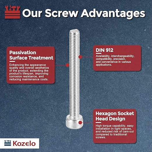 Kozelo 5pcs Socket Head Cap Screws - [M5-0.8 x 50mm] 304 Stainless Steel Allen Socket Drive for Electrical Motor 3D Printing Fan Engine Replacement Use, Silver