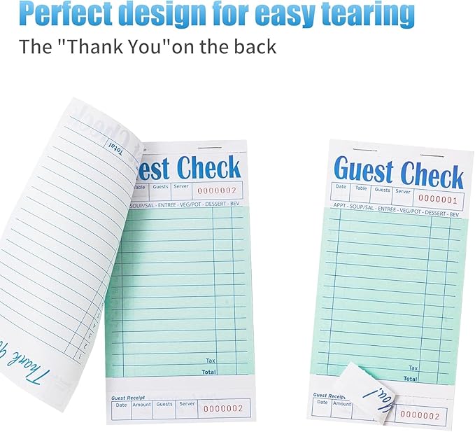 4 Pack Green Guest Checks Books for Servers Server Note Pads, Waiter Checkbook, Waitress Notepad for Restaurants, Paper Checks 50 Sheets/Pack, 200 Total Tickets