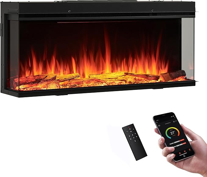 LegendFlame 43" W Smart Build in Electric Fireplace Insert, 1-2-3 Sided View, Heater 750W/1500W, Multi Colors of Flame & Fuel Bed, Alexa Enabled
