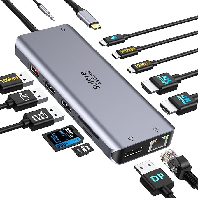 USB C Docking Station Dual Monitor,USB C to HDMI Adapter,Type C Hub Multiport Adapter with Displayport,100WPD USB3.0,SD/TF,Ethernet,3.5mm Audio,Laptop Docking Station for Dell/Hp/XPS/Surface.etc