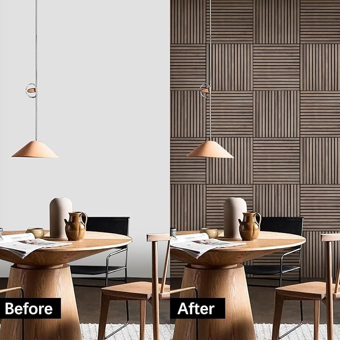 ARMURO Wood Slat Wall Panel - 4 PCS Walnut Wood Panels for Wall, Natural Wood Veneer Acoustic Slat Wood Wall Panels - Wood Slats for Wall Soundproof Wood Panels 23.6" W x 23.6" L