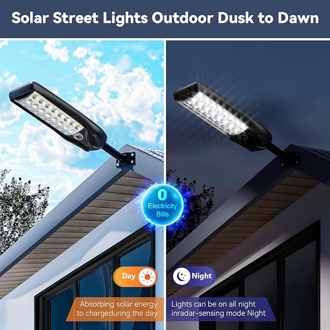 MMKT Solar Lights Outdoor, 8000W 3 Color Solar Street Lights, Commercial Solar Parking Lot Lights Waterproof Dusk to Dawn, Security Flood Lights with Motion Sensor for Yard, Basketball Court
