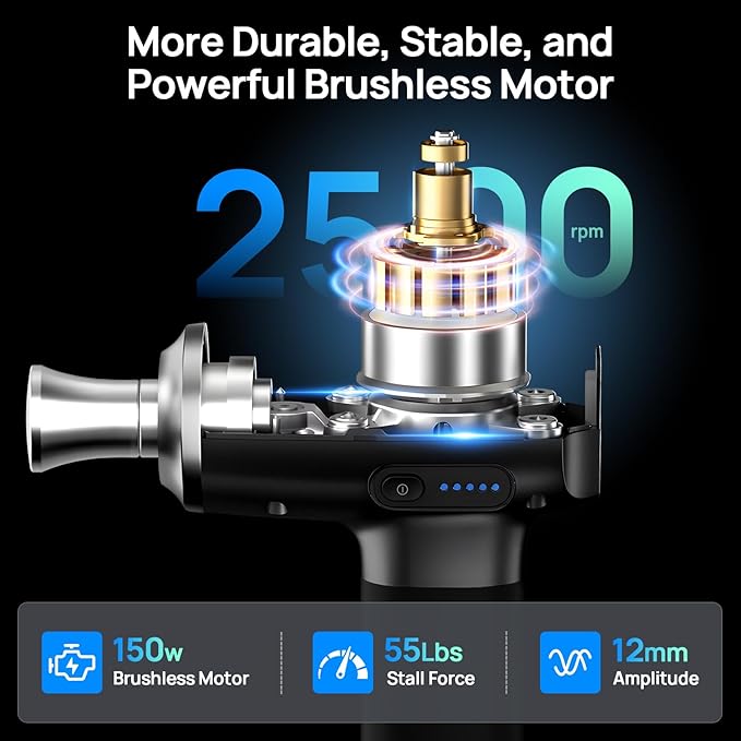 Professional Muscle Massage Gun Deep Tissue with Metal Head Therapy, Portable Handheld Muscle Massager, Percussion Back Body Masajeador 12mm Amptitude, Electric Back and Neck Massager for Athletes