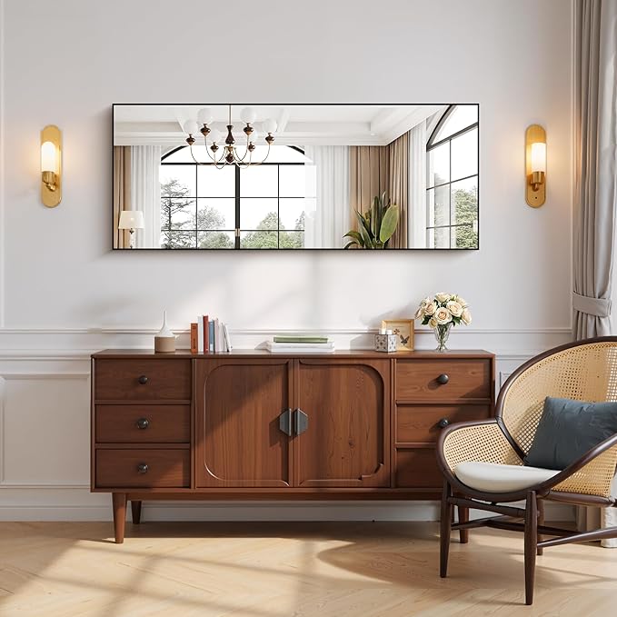 Black Bathroom Mirror for Wall, 24x60 Inch Rectangle Mirror with Metal Frame, Modern Vanity Mirrors for Bathroom Living Room, Entryway Hangs Horizontal or Vertical