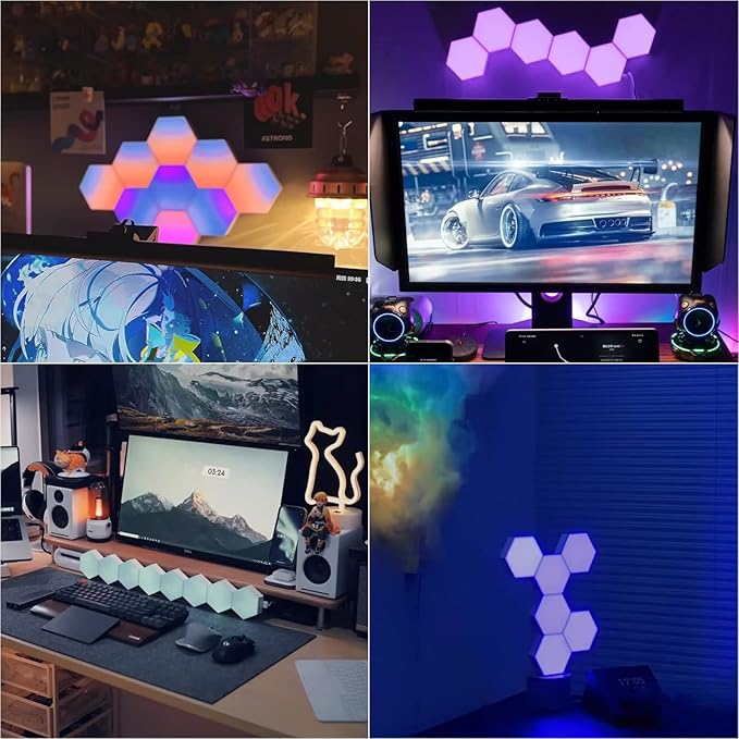 Vcwtty Hexagon Lights, Smart LED Wall Lights with Remote, 13 Colors Touch-Sensitive DIY Modular Assembled RGB Wall Panels, Hex Light with USB-Power for Autism, Game Room Decor, Party (6-Pack)