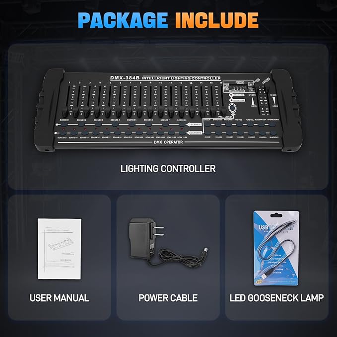 DMX 384 Channel Lighting Controller with DMX512 Protocol Compatible with Moving Head Light, DMX Operator Console with MIDI Control for DJs, Stage, Party, Club, Theater Lighting