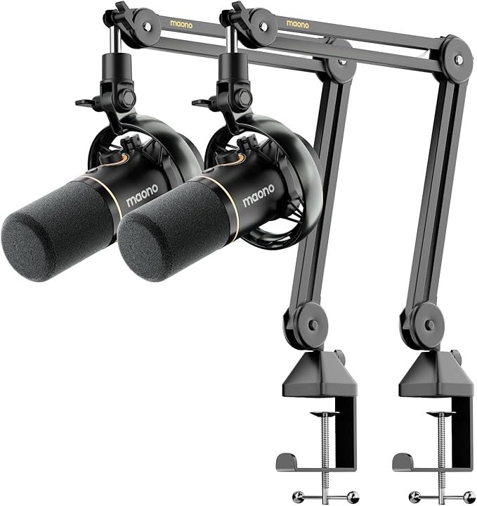 MAONO PD200W Hybrid Wireless Podcast Equipment Bundle for 2, XLR USB Dynamic Microphone Kit with 2 Boom Arm, Software, Noise Cancellation, for Co-hosted Podcast, Vocal Recording, Content Creation