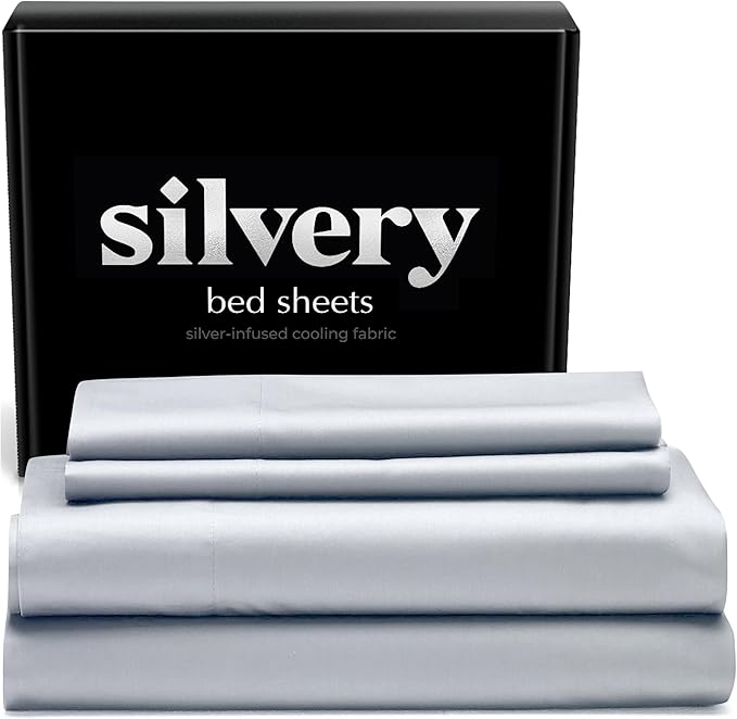 Silvery Silver Infused Bed Sheets Set - Award-Winning Self-Cooling Fabric with Self-Cleaning Silvery Technology™ That Stays Fresh 3X Longer for Hygienic Sleep (Gray, Queen)