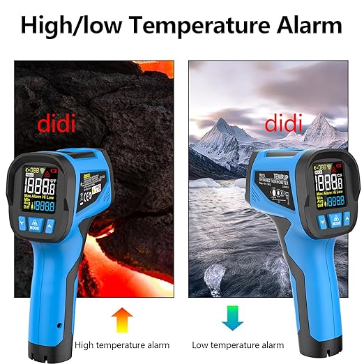 TEMIRUP Infrared Thermometer Temperature Gun -40℉ to 2462℉, 30:1 High Temp Laser Thermometer/K-Type Probe 14°F~932°F, Digital IR Pyrometer Temp Gun for Cooking, Engine, Kiln, Forging, HVAC&Industrial