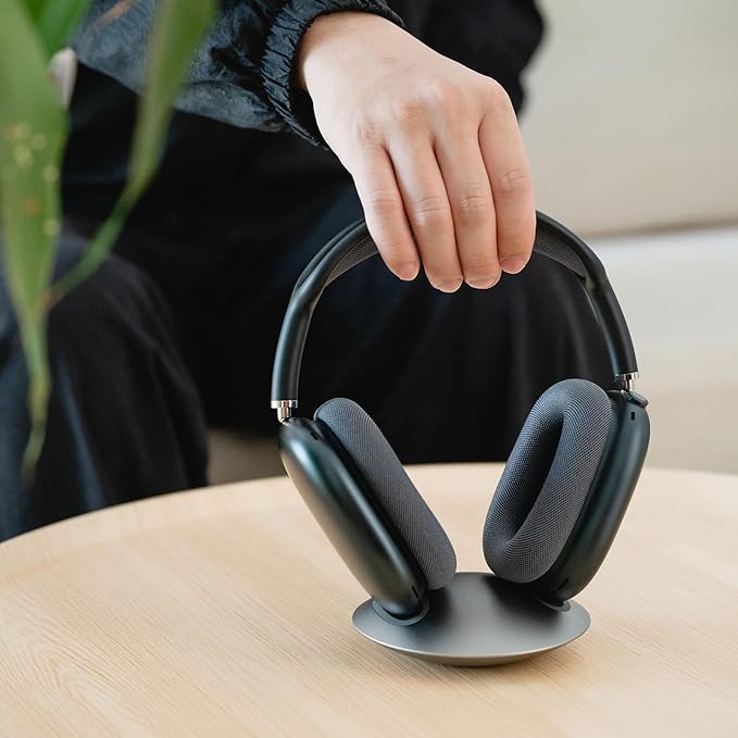 ELECOGO All-Aluminum Headphone Stand for AirPods Max, Full CNC-Machined Metal Base with Soft Silicone Contact Pad, Futuristic Ring Design, Stable Desktop Display Dock (Gray)