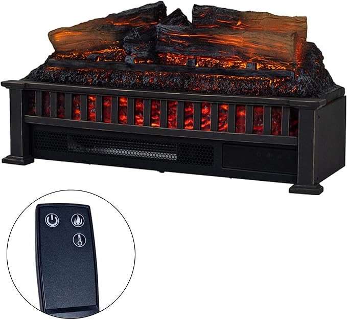 Country Living Electric Fireplace Logs, 27” LED Electric Fireplace Inserts with Infrared Heater, Electric Heater Heats up to 1000 Sq. Ft., Remote Controlled Infrared Heaters for Indoor Use, Black
