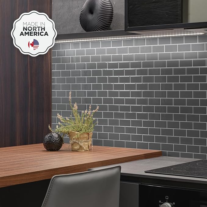 SMART TILES Peel and Stick Backsplash - 10 Sheets of 10.95" x 9.70" - 3D Adhesive Peel and Stick Tile Backsplash for Kitchen, Bathroom, Wall Tile, Subway Grigio