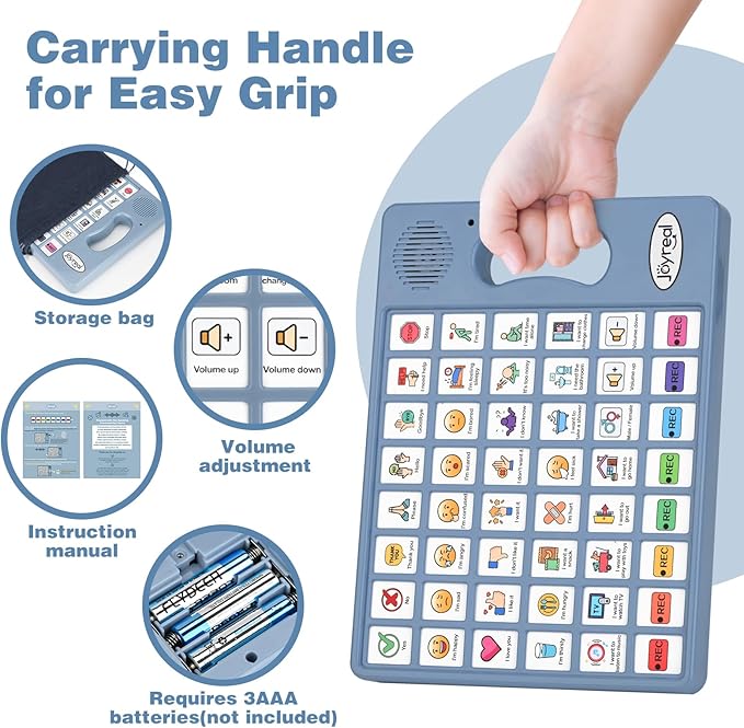 Joyreal AAC Device for Autism, Non Verbal Communication Tools for Speech Therapy & Stroke Rehab. Communication Tablet, Autism Talking Aids with 8 Programmable Buttons & Adjustable Volume (Gray-Blue)
