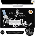 Britimes Black Skull Skeleton Keyboard Mouse Pad Set 4in1 Large Mousepad+Keyboard Wrist Rest+Mouse Wrist Rest+Coaster Set with Ergonomic Design for Home Office Computer 35.4x15.7 inches