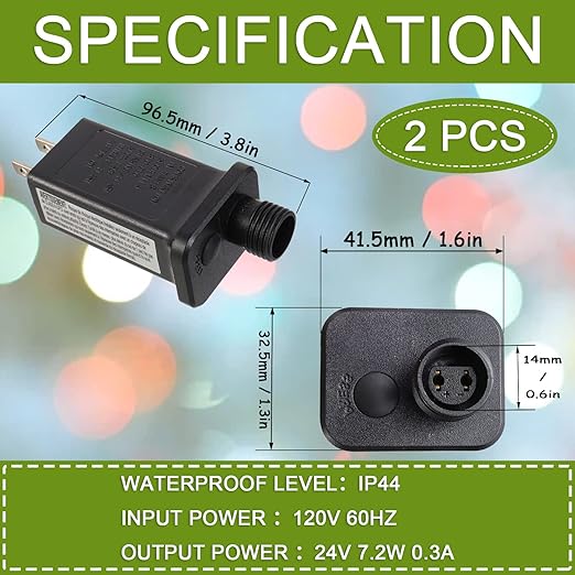 SIGANDG 24V 7.2W LED Transformer Replacement Class 2 Power LED Controller with 8 Modes Supply for Christmas String Light Inflatable Decorations IP44 Waterproof Low Voltage Transformer(2 Pcs)