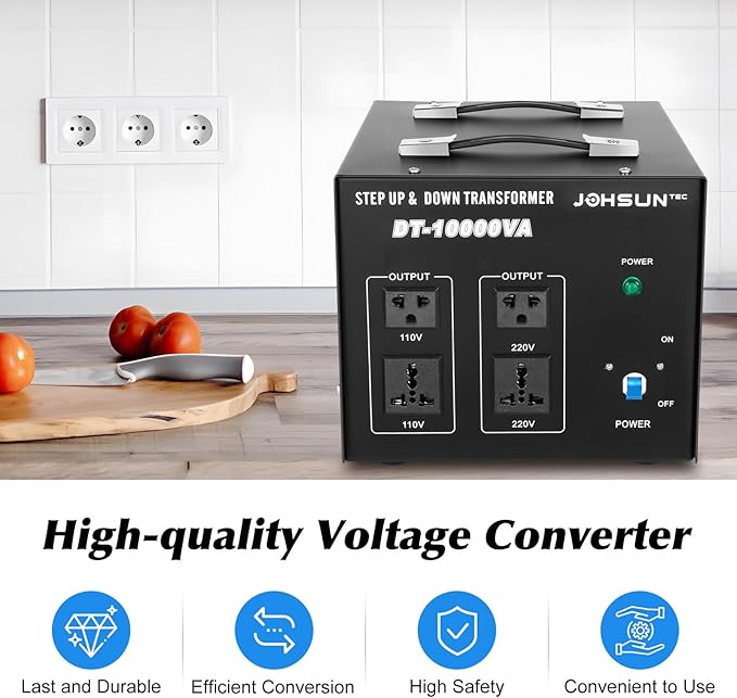 8000W/10000W Voltage Converter Transformer Step Up/Down 110V/220V Heavy Duty Transformer Power Converter Automatic Voltage Regulator Voltage Converter Circuit Breaker Protection (DT-10000VA)